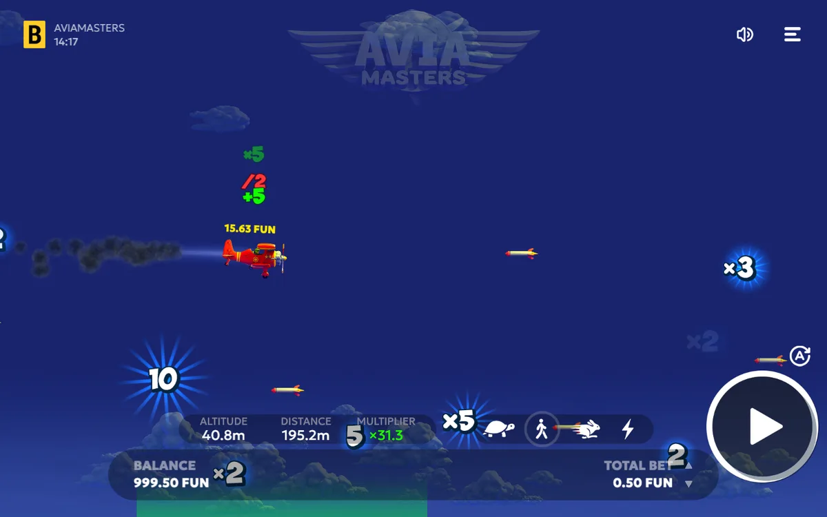 Aviamasters demo screenshot: Game interface showing the round and controls